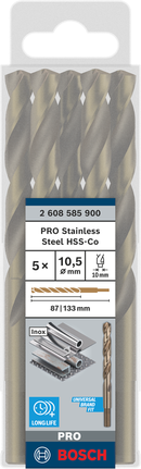 Conjunto de brocas helicoidais Bosch PRO em aço inoxidável HSS-Co, 10,5 mm.